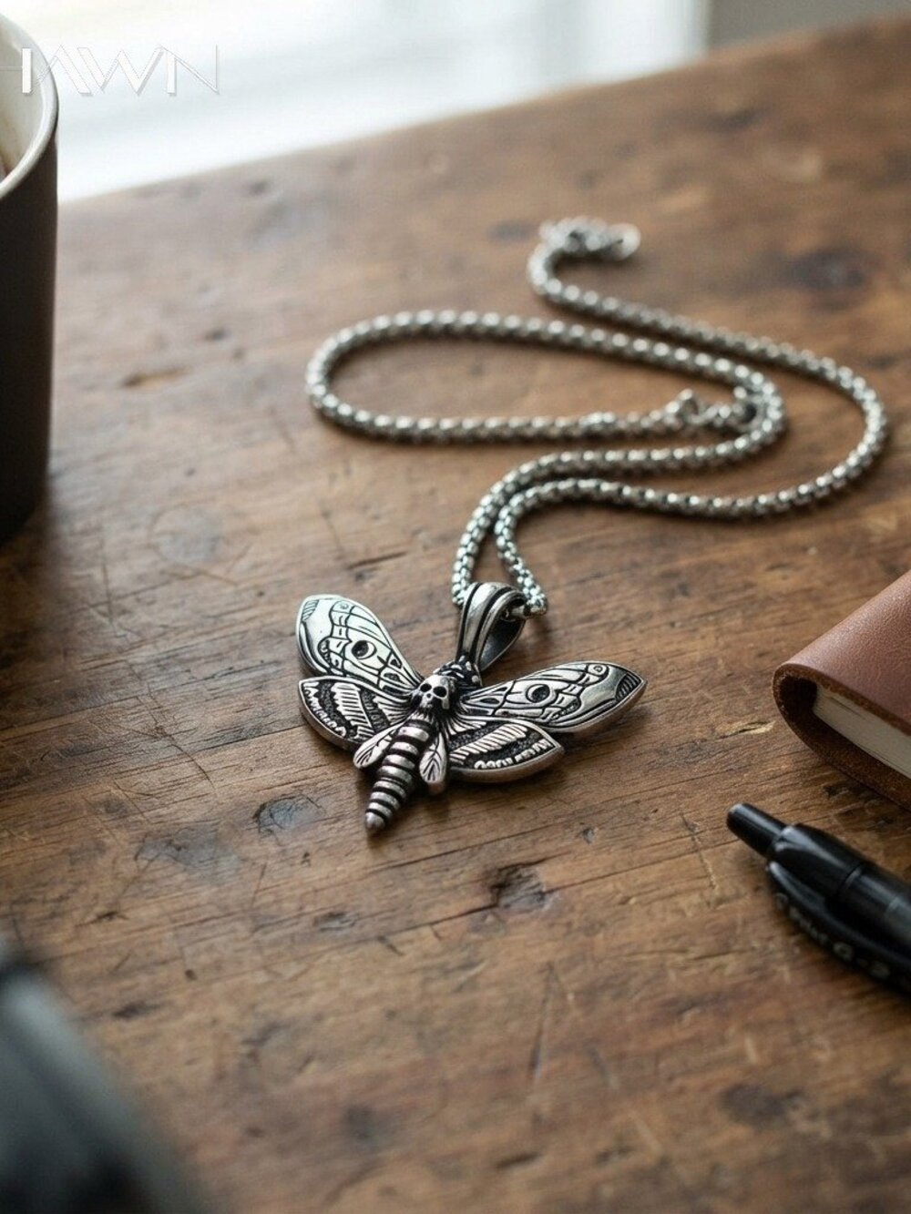 Mens Gothic Death Moth Skull Necklace